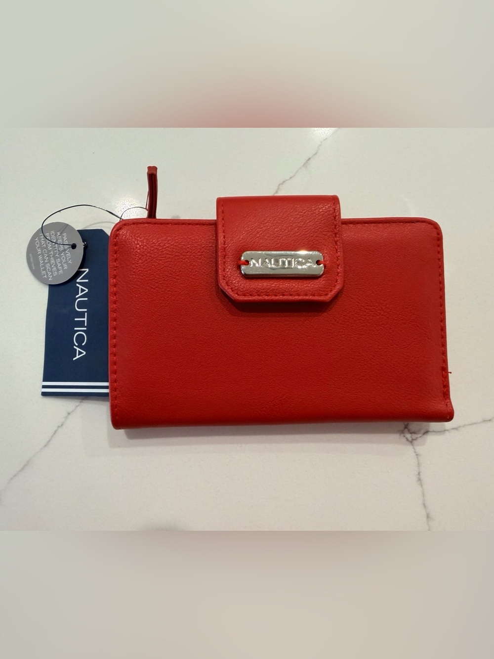 Nautica Red Faux Leather Bifold Wallet with RFID Protection